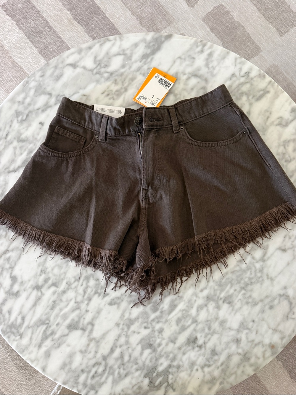 H&M Brown Flare Frayed Denim Shorts